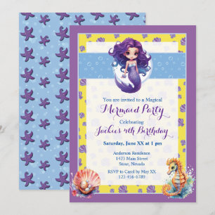 Pastel Lavender Magical Mermaid Birthday Party Invitation