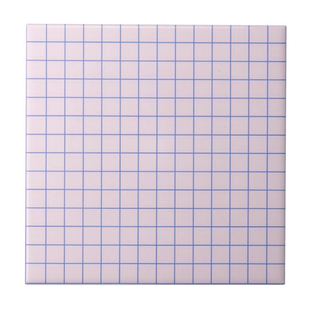 Pastel Lavender & Navy Blue Chequered Pattern Ceramic Tile (Front)