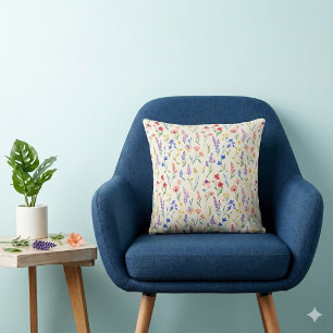 Pastel Lavender Pink Blue Salmon Wildflower Cushion