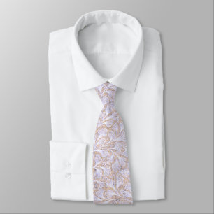 PASTEL LAVENDER-PINK, WHITE AND BEIGE LEAFY DESIGN TIE