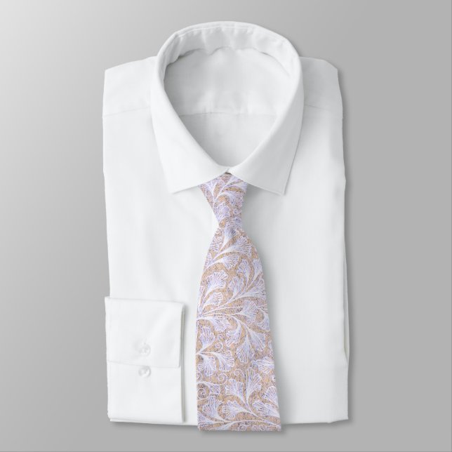 PASTEL LAVENDER-PINK, WHITE AND BEIGE LEAFY DESIGN TIE (Tied)