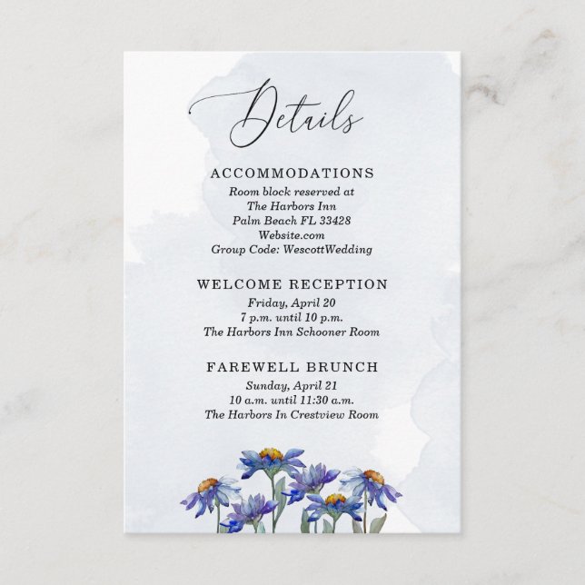 Pastel Lavender Purple Daisies Wedding Details Enclosure Card (Front)