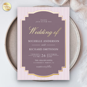 Pastel Lavender Striped Photo Wedding Gold