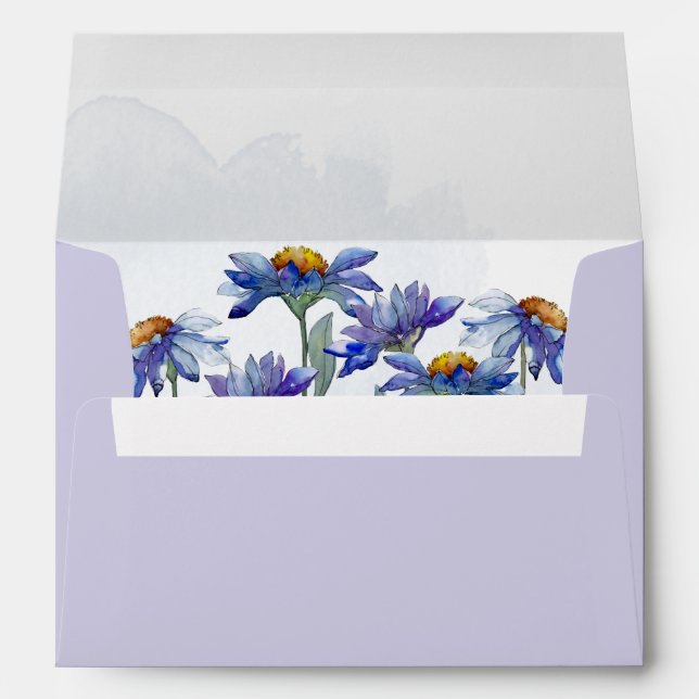 Pastel Lavender Watercolor Purple Daisies Envelope (Back (Bottom))