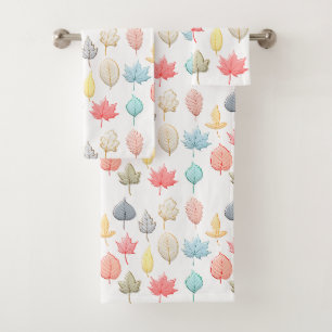 Pastel Leaves Bath Towel Set