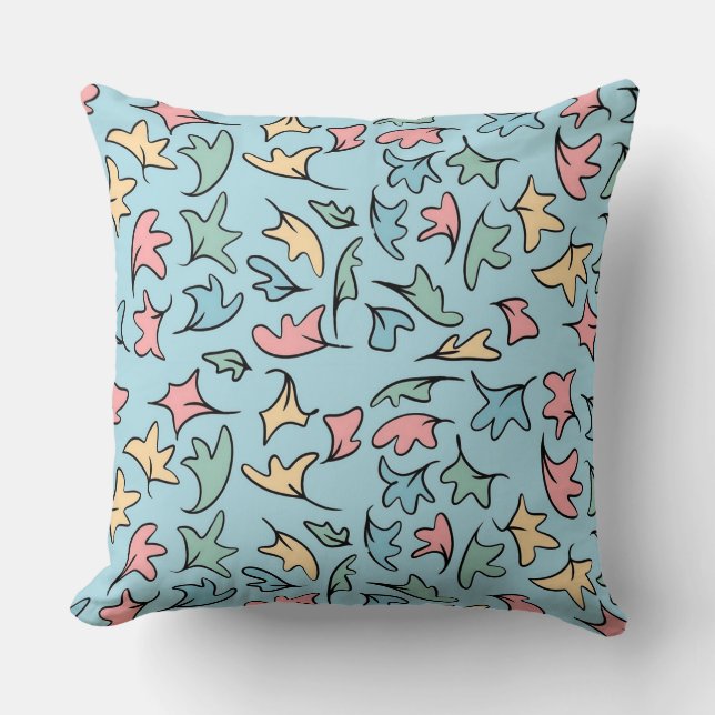 Pastel Leaves Blue Cushion (Front)