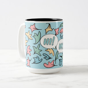 Pastel Leaves Blue Two-Tone Coffee Mug