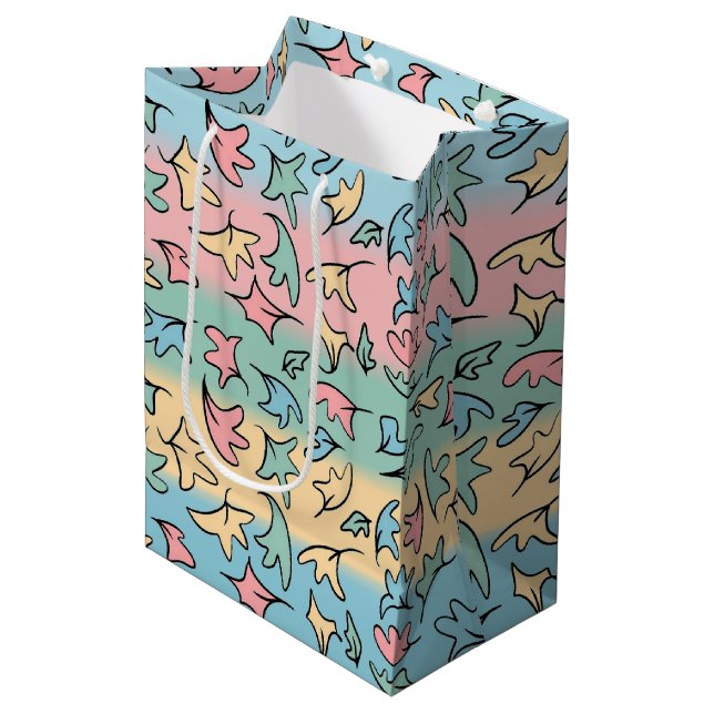 Pastel Leaves Colourful Medium Gift Bag (Front Angled)