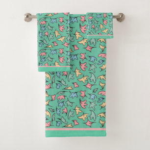 Pastel Leaves Green Bath Towel Set