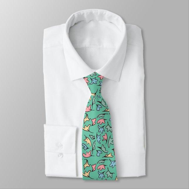 Pastel Leaves Green Tie (Tied)