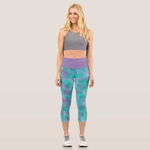 Pastel Leaves Leggings, Soft Botanical Yoga Pants
