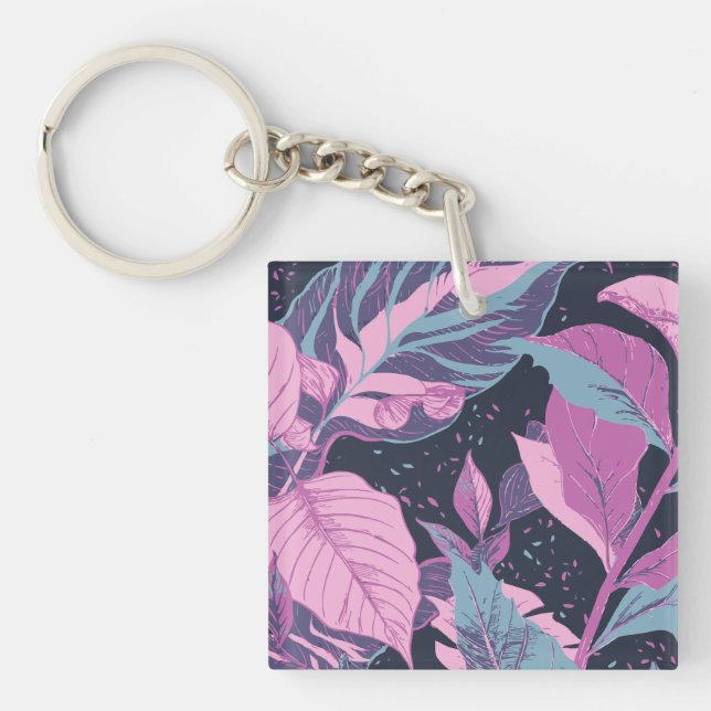 Pastel Leaves on Dark Background Key Ring (Front)