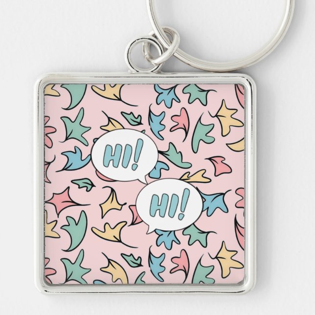 Pastel Leaves Pink Key Ring (Front)