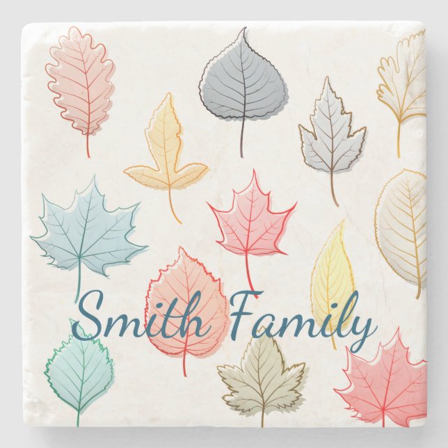 Pastel Leaves Stone Coaster (Front)