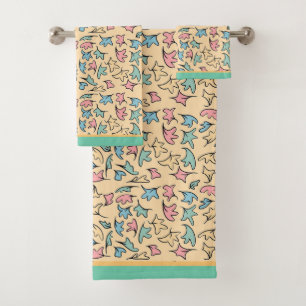 Pastel Leaves Yellow Bath Towel Set
