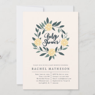 Pastel Lemon wreath baby shower Invitation
