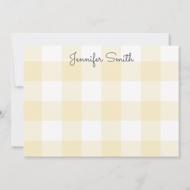 Pastel Lemon Yellow and White Gingham Check Card (Front)