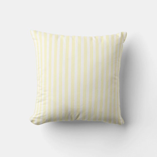 Pastel Lemon Yellow and White Stripes Pale Yellow Cushion (Front)