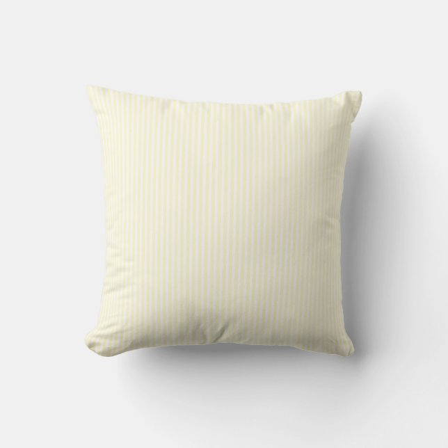 Pastel Lemon Yellow and White Stripes Pale Yellow Cushion (Front)