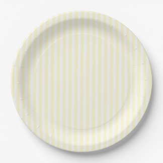 Pastel Lemon Yellow and White Stripes Pale Yellow Paper Plate