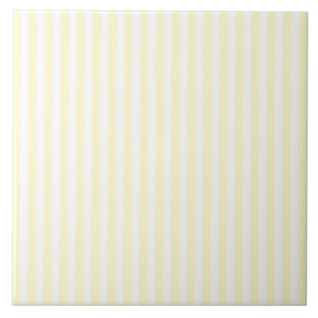 Pastel Lemon Yellow and White Stripes Pale Yellow Tile (Front)