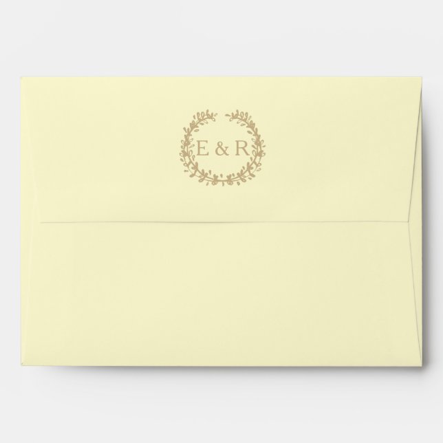 Pastel Lemon Yellow Pale Soft Butter Wreath/Sprig Envelopes (Back (Top Flap))