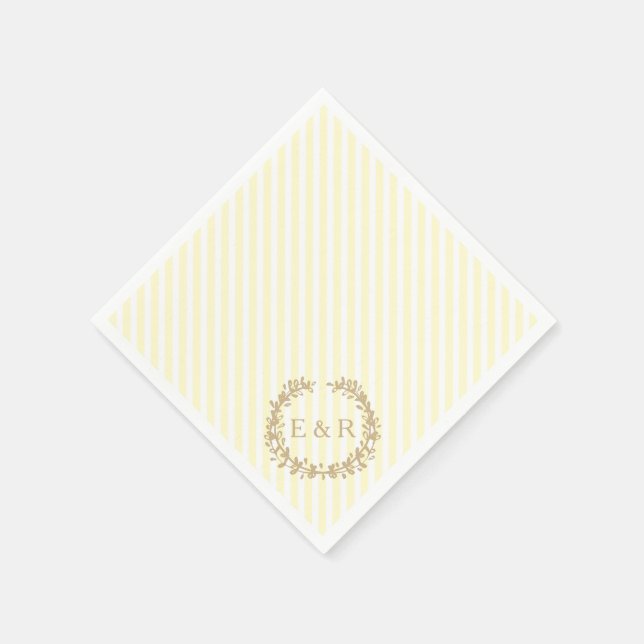 Pastel Lemon Yellow Wreath and Sprig Wedding Napkin (Corner)