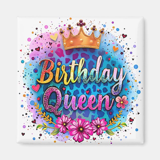 Pastel Leopard Birthday Queen Magnet (Front)