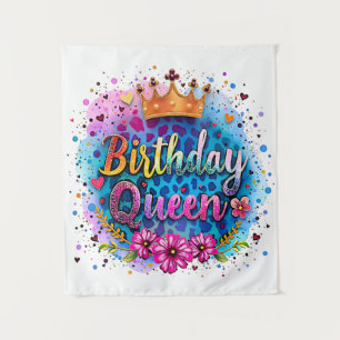 Pastel Leopard Birthday Queen Tapestry