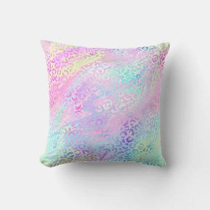 *~* Pastel Leopard Iridescent Rainbow Animal Print Cushion