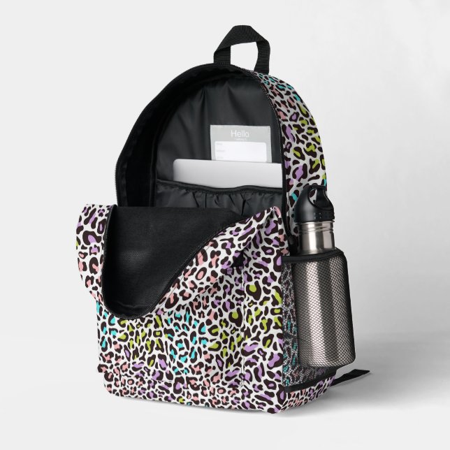 Pastel Leopard Spots Printed Backpack (Back Corner Right (Open))