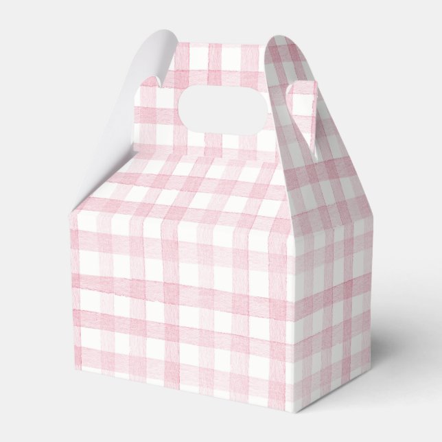 Pastel Light Baby Pink Gingham Check Plaid  Favour Box (Front Side)