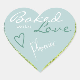 Pastel Light Blue Glitter Baked with Love Heart Sticker
