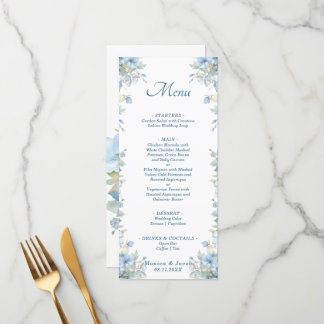 Pastel Light Blue Roses Floral Wedding Menu