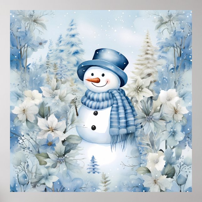 Pastel Light Blue Snowman Poster (Front)