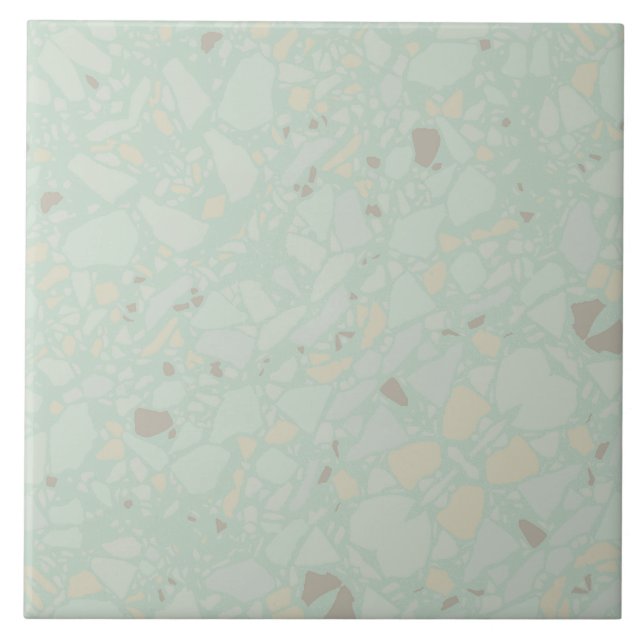 Pastel light green modern simple terrazzo effect ceramic tile (Front)
