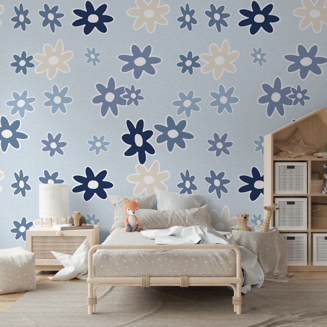 Pastel Light Medium Dark Blue Flowers Art Pattern Wallpaper (Creator Uploaded)