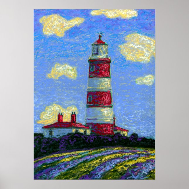 Pastel Lighthouse and Lavender Fields Canvas Print (Front)