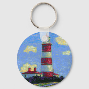 Pastel Lighthouse and Lavender Fields Key Ring