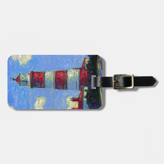 Pastel Lighthouse and Lavender Fields Luggage Tag (Front Horizontal)