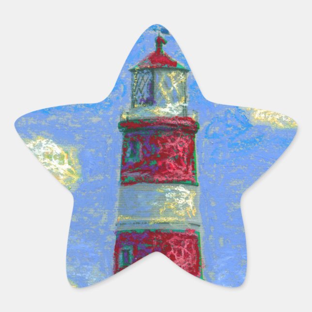 Pastel Lighthouse and Lavender Fields Star Sticker (Front)