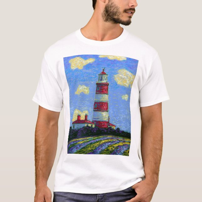 Pastel Lighthouse and Lavender Fields T-Shirt (Front)