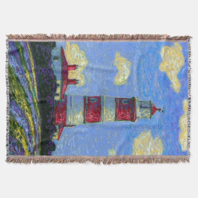 Pastel Lighthouse and Lavender Fields Throw Blanket (Front)