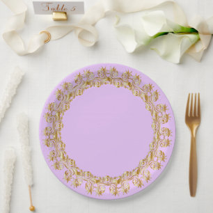 Pastel lilac and ornamental gold paper plate