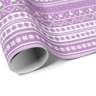 Pastel Lilac And White Nordic Christmas Pattern   Wrapping Paper