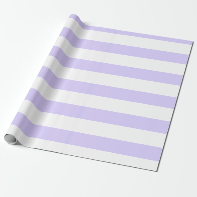 Pastel Lilac and White Wide Horizontal Striped Wrapping Paper (Unrolled)