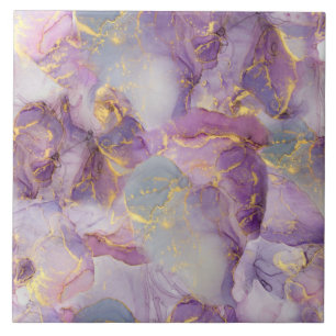 Pastel Lilac, Blue and Gold Glitter Marble Pattern Ceramic Tile