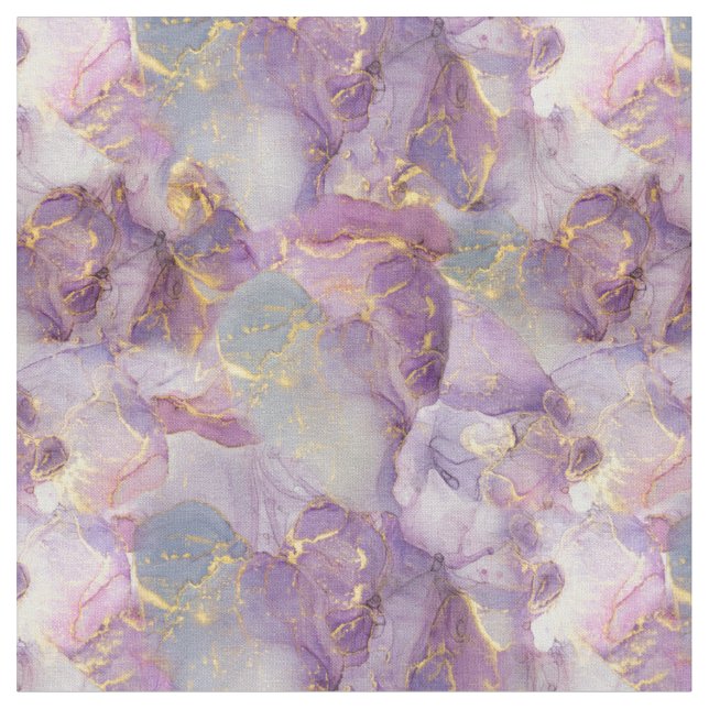 Pastel Lilac, Blue and Gold Glitter Marble Pattern Fabric (Close Up)