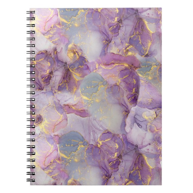 Pastel Lilac, Blue and Gold Glitter Marble Pattern Notebook (Front)