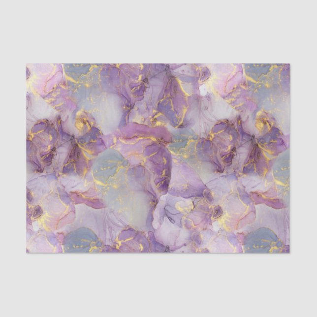 Pastel Lilac, Blue and Gold Glitter Marble Pattern Tissue Paper (Front)